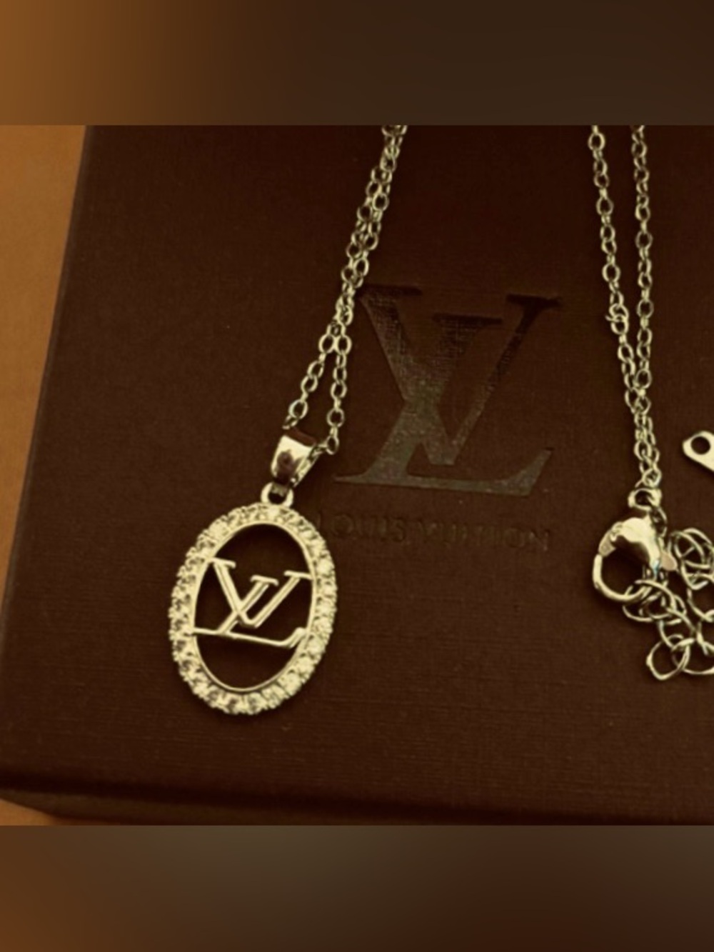 Gold Plated Oval LV Pendant Necklace